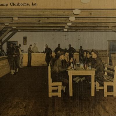 Postcard sent from Camp Claiborne, LA to Camp Livingston, LA