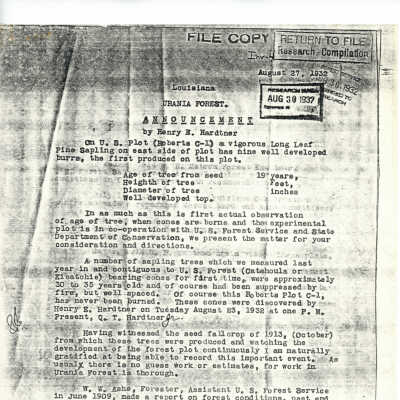 Announcement for U. S. Plot Roberts 1937