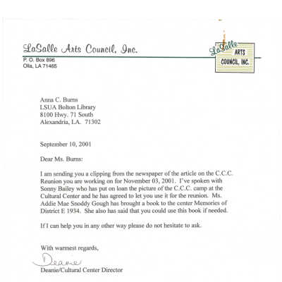 letter to Dr. Anna Burns from Deanie on Sept. 10, 2001: Page 12