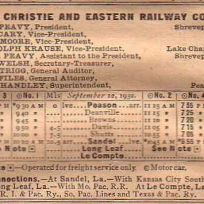 Christie and Eastern Railway Company Equipment Register 1932