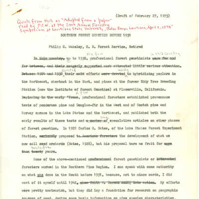 Southern Forest Genetic Before 1951 (Draft)