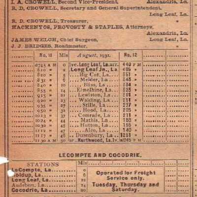 Red River & Gulf Railroad Company Equipment Register Aug 1931 (a)
