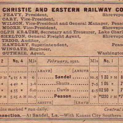 Christie and Eastern Railway Company Equipment Register 1921