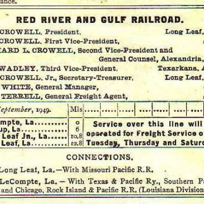 Red River & Gulf Railroad Company Equipment Register Sept 1949