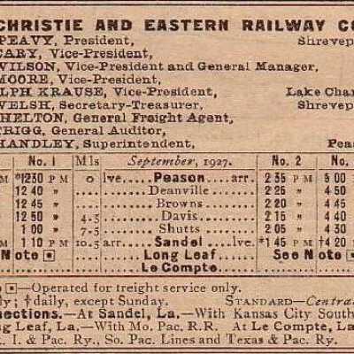 Christie and Eastern Railway Company Equipment Register 1927