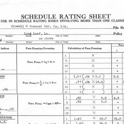 Crowell & Spencer Lumber Company Schedule Rating Sheet