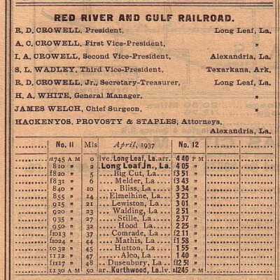 Red River & Gulf Railroad Company Equipment Register 1937
