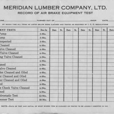 Record of Air Brake Equipment Test