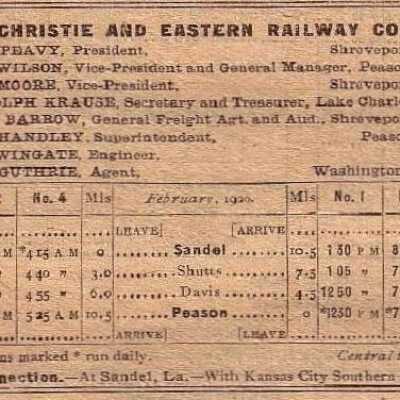 Christie and Eastern Railway Company Equipment Register 1920