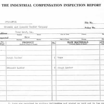 Crowell & Spencer Lumber Company Industrial Compensation Inspection Report