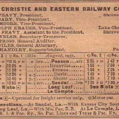Christie and Eastern Railway Company Equipment Register Aug 1931