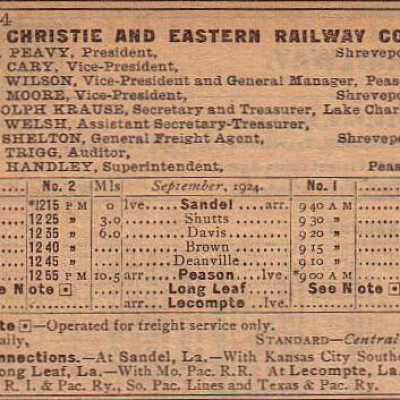 Christie and Eastern Railway Company Equipment Register 1924
