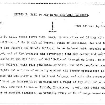 Willis F. Hall right of way to Red River & Gulf Railroad Company 1917