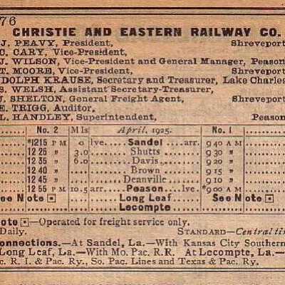 Christie and Eastern Railway Company Equipment Register 1925