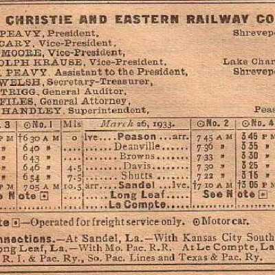 Christie and Eastern Railway Company Equipment Register 1933