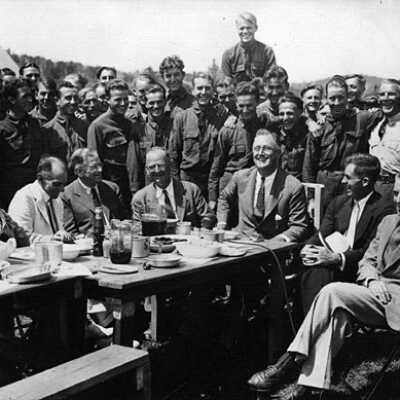 Roosevelt sitting among a CCC company: Page 2