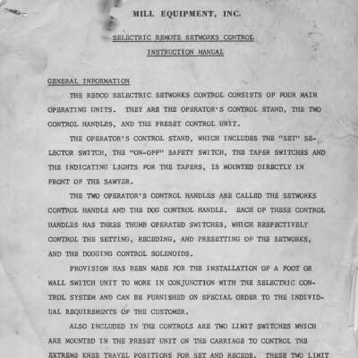 Selectric Remote Setworks Control Instruction Manual