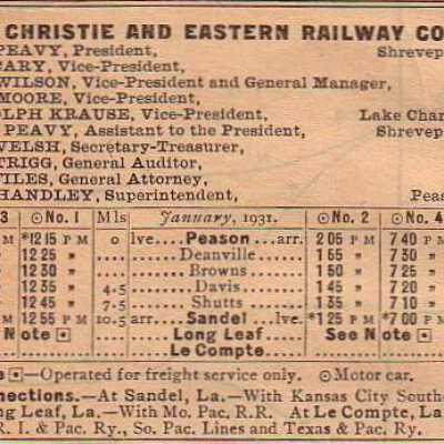 Christie and Eastern Railway Company Equipment Register Jan 1931