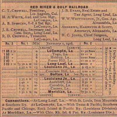 Red River & Gulf Railroad Company Equipment Register Jan 1916