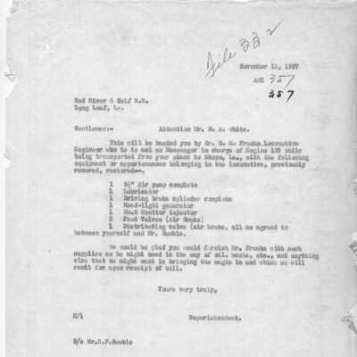Letter to Red River & Gulf Railroad from R. F. Humble Nov 1937 (2)