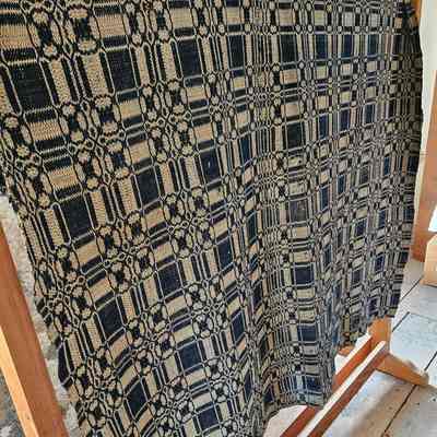 Blue and Tan Overshot Coverlet