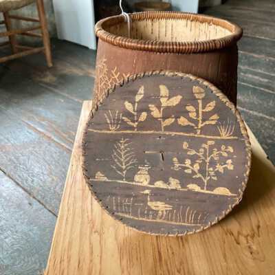 Birch Bark Container with Decorated Wooden Top