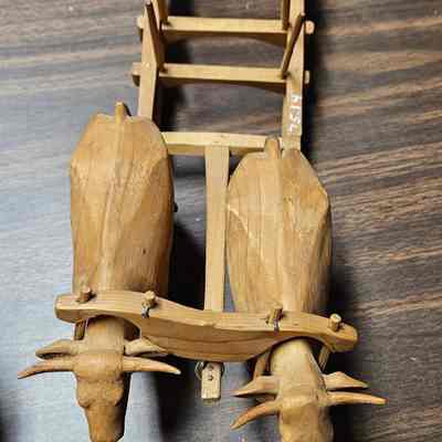 Oxen Pulling Wagon Carving