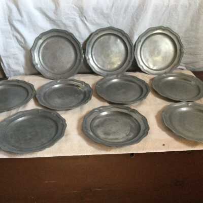 Set of Ten Pewter Plates