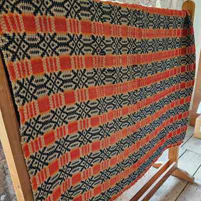 Red, White, and Tan Overshot Coverlet