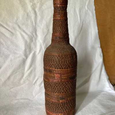 Glass Bottle with Basketry Cover