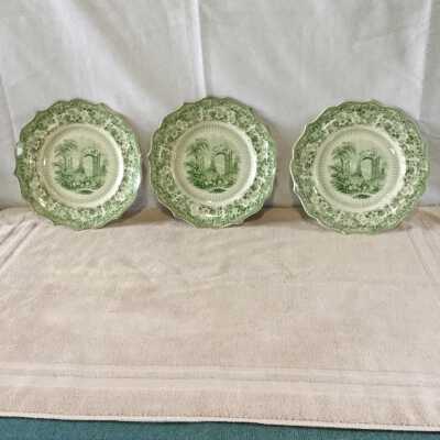 Set of Three Green Staffordshire Plates