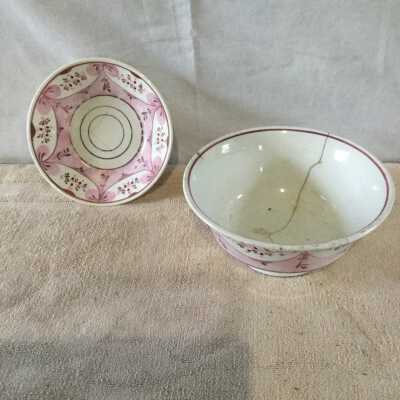 Pink Lustreware Bowl and Saucer