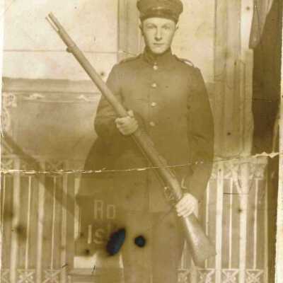 Photo of J C Lewis in Army uniform in Kansas City, MO, 1908