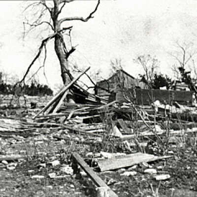 Photo of destruction at Melva, Missouri, after tornado, March 11, 1920