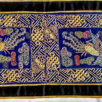 Table Runner with Black and Gold Thread with Dragon Embroidery