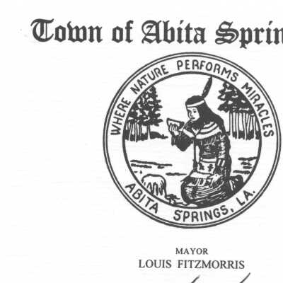 Black-and-white Town of Abita Springs Seal