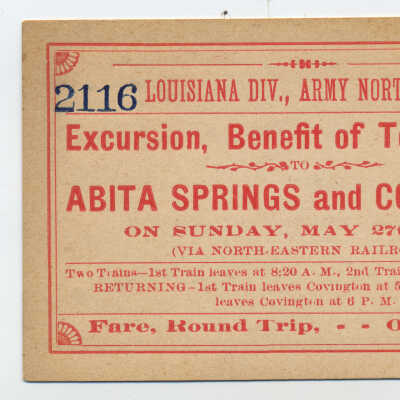 Train Ticket Excursion, Benefit of Tomb Fund, May 27, 1894