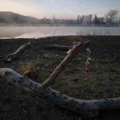 Lakota Tobacco Prayer Ties Along The Cannonball River In The Morning Mist