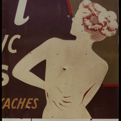 Sealy Mattress Sign, Detail of Woman with Backache, Dickinson, ND