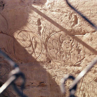 Twin Shields Protected by Fence, Castle Gardens, Wyoming