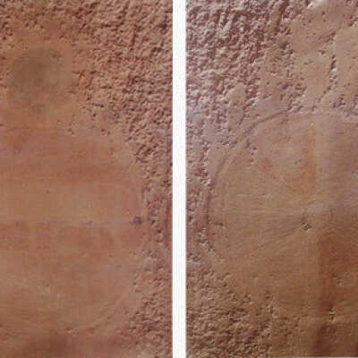 Adjacent Shields, Almost Obliterated, at the Base of a Sandstone Wall, Montana