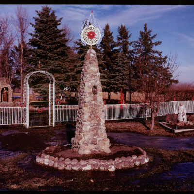 Tall Stone Piece with Ornament on Top at Jugtown by Sig Jagelski "ZIG," near Auburn, ND