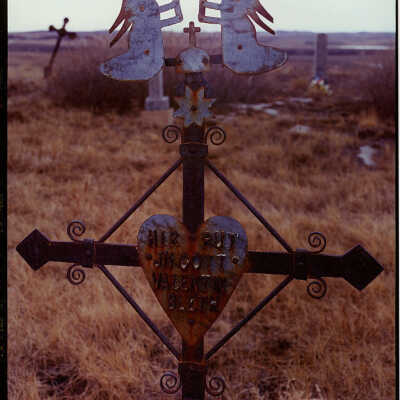 Grave Marker with Two Angels Praying out of Metal at Catholic Cemetery, Zeeland, ND