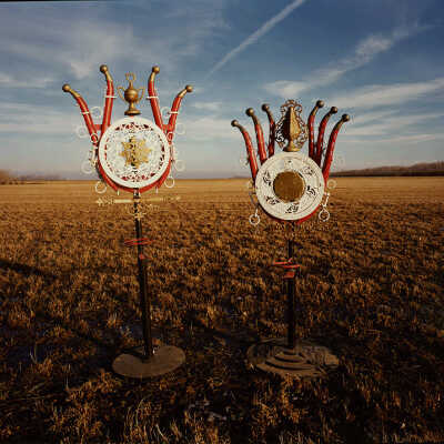 Two Sculptures at Uncle Sig's Jugville. US 81, Auburn, ND. 1/29/81