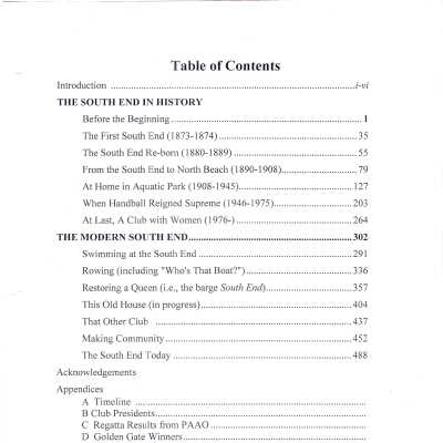 Soth End Book Table of Contents
