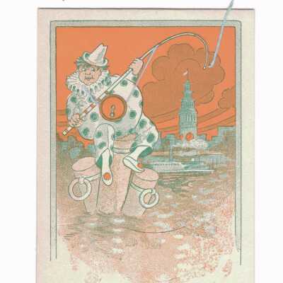Front of invitation with dolphin on string not tucked