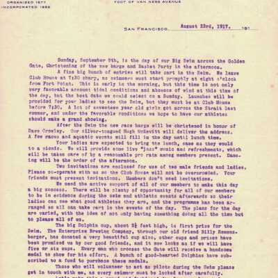Letter Requesting Help/Volunteers for Events September 9, 1917