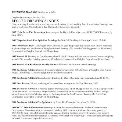 Index of Record Drawings prepared by Lee Hammack