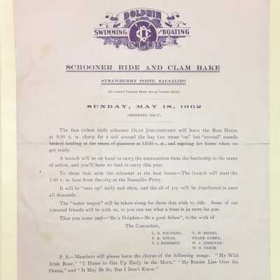 Program for Schooner Ride and Clam Bake