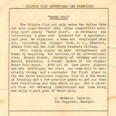 Page from the 1936 Golden Gate Swim Program